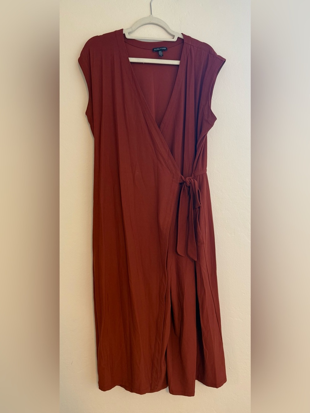Eileen Fisher Wrap Crop Wide Leg Jumpsuit Large Reddish/Brown